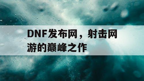 DNF发布网，射击网游的巅峰之作