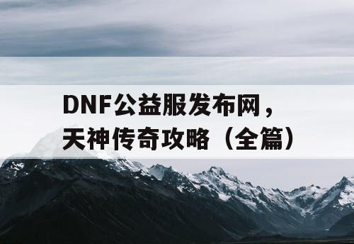 DNF公益服发布网，天神传奇攻略（全篇）